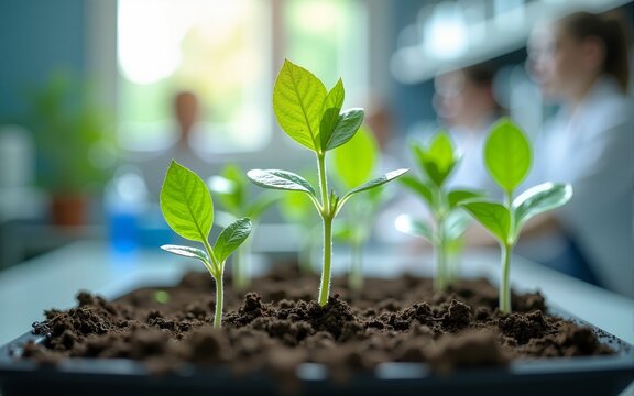 Laboratory experiment with plant growth, testing biotechnology methods for agriculture. High quality