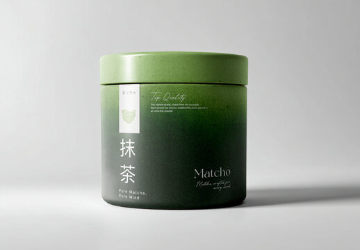 Elegant Matcha Tea Packaging Jar Mockup PSD