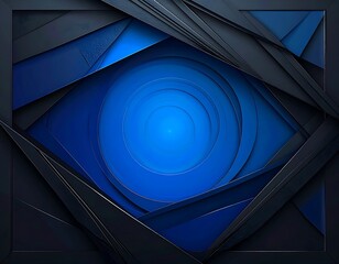 Geometric composition with layered dark shapes, blue gradient
