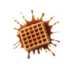 A golden brown waffle with a perfect grid pattern on transparent background