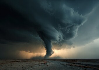 Dramatic photo capturing a massive tornado forming under swirling dark storm clouds