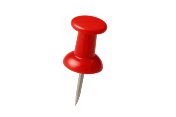 Red pushpin creating focus or marking important location, office stationery item with sharp metal point