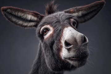 Fototapeta premium Crazy donkey with expressive features captured against a simple background in a realistic and detailed manner showcasing its unique character and charm