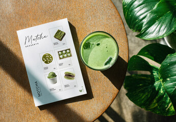 Matcha Menu Mockup With Refreshing Drink PSD