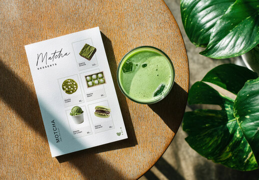 Matcha Menu Mockup With Refreshing Drink PSD