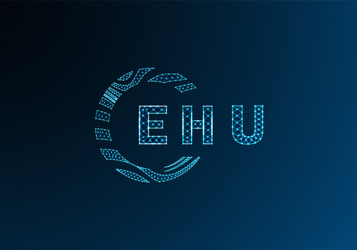 EHU low poly letter logo vector design. EHU lower poly logo design. EHU unique low poly logo design.