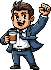 Obraz premium morning victory fueled by coffee, ready to conquer the day ahead, isolated on transparent background