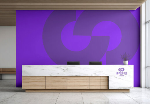 Modern Reception Wall Mockup With Vibrant Design PSD 
