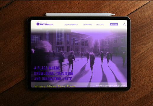 Tablet Mockup Displaying University Website PSD