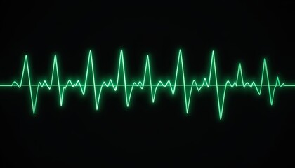 Obraz premium Vibrant green electrocardiogram tracing vital signs against stark black background, conveying health, monitoring, and scientific progress in medical field