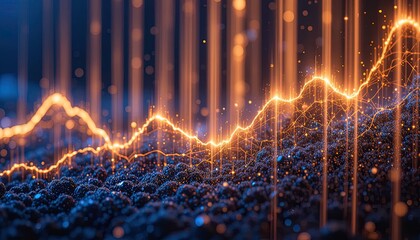 Visualize financial success with this vibrant glowing data graph showing market trends and positive growth, perfect for modern business and technology concepts