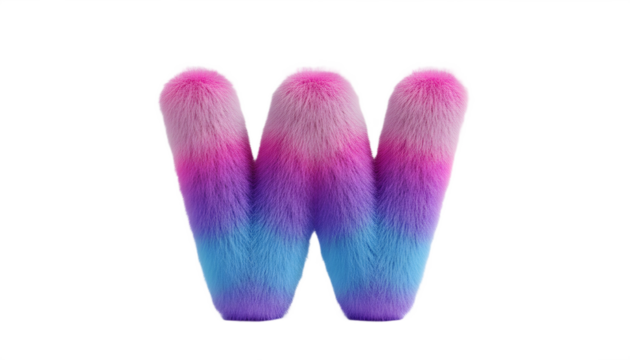 A furry letter w with a gradient color scheme on transparent background, png