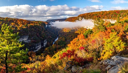 Fototapeta premium Autumnal valley vista, vibrant foliage