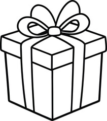 Simple black line art gift box with bow present ribbon 1