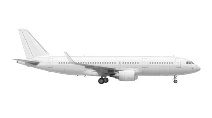 Obraz premium Sleek white passenger airplane side view isolated for aviation transport concepts