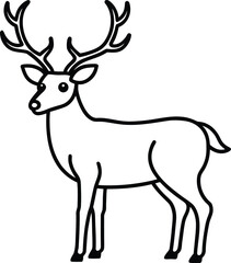 Black line art of a reindeer with large antlers on a background