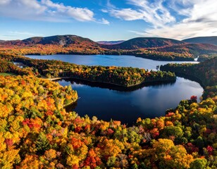 Autumnal lake vista, colorful foliage