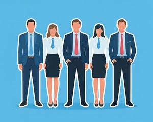 Diverse group of business professionals standing together in a line