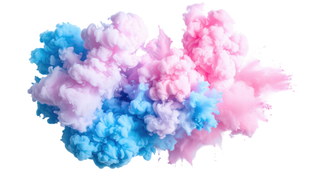 Swirling clouds of pink and blue blend, creating a soft, ethereal effect against a clear background