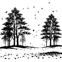 Download black and white autumn trees landscape vector graphic design silhouette