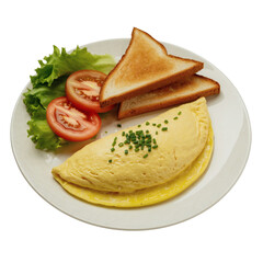 A breakfast plate on a white ceramic plate on transparent background