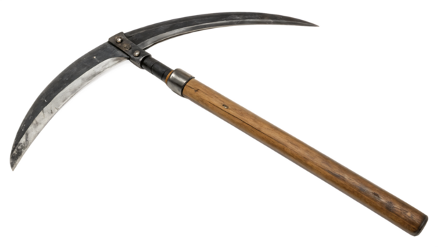 Grim Reaper's tool the tactical role of the war sickle cut out on PNG. AI GENERATED.
