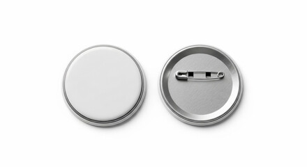 Blank Round Pin Badge Mockup Isolated on White. Customizable Front Back Button Design Template.