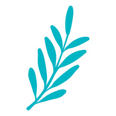 Teal Leafy Branch Stem Decorative Element Botanical Abstract Minimalist Graphic Design Illustration On Transparent Background