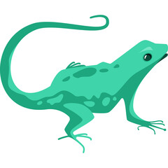 Fototapeta premium Teal Lizard Illustration With Wavy Tail and Four Legs Standing On White Background Detailed Pixel Art Style