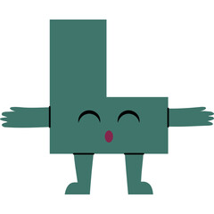 Teal Geometric Cartoon Character With Open Arms And Legs Standing In A Playful Pose On A Transparent Background