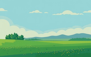 Vast green rolling hills under a clear blue sky with scattered clouds