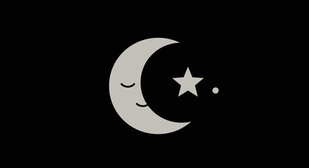 Dreamy night sky illustration featuring a crescent moon with closed eyes and a star