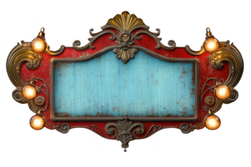 Ornate illuminated marquee sign isolated on a transparent background