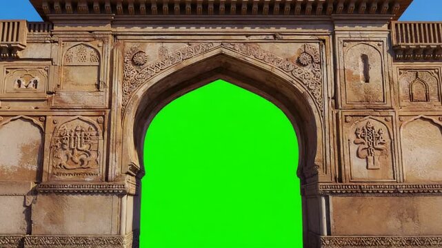  indian arch with a green screen video close up