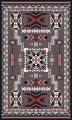 Navajo storm pattern rug style vector.Sacred mountain symbolism with central rectangular motif connecting four corners.Representing weather,lightning.Carpet southwestern tribal geometric illustration.
