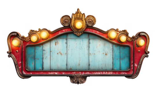 Ornate marquee sign with lights isolated on a transparent background