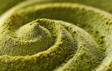 Close-up of spiraled green powder, textured surface