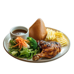 A breakfast plate with grilled chicken wings on transparent background