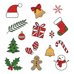 Colorful Christmas Decoration Elements for Holiday Projects