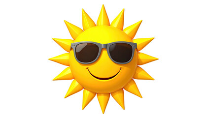 Cartoon sun with sunglasses, smiling face, and spiky rays