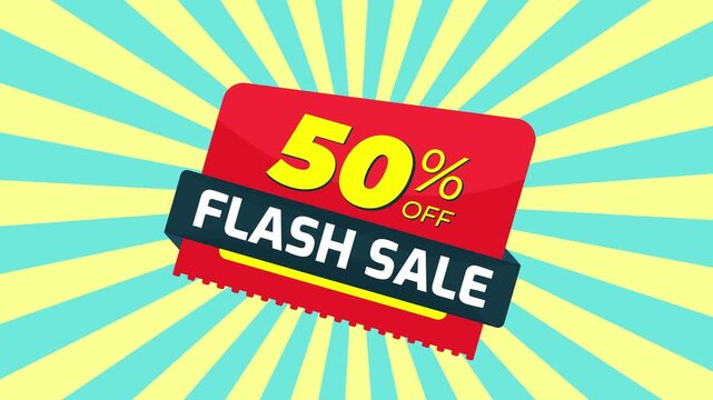 Flash Sale 50% Discount Offer Concept Animation Video, Discount tag animation