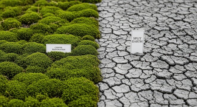 Conceptual Split Earth Visualizing Green Restoration and Climate Change Impact