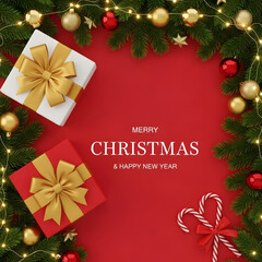 Elegant Merry Christmas & Happy New Year Design – Holiday Flat Lay with Gifts and Lights