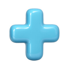 Obraz premium Glossy, rounded, light blue plus sign against a stark black background