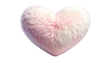 Fluffy heart-shaped pillow with soft pink and white hues against a contrasting dark background