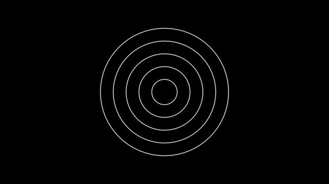 A clean and simple graphic of concentric white circles pulsing outward from a central point on a solid black background. A minimalist and modern design with a hypnotic effect.