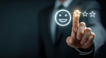 Businessperson touching a positive online review