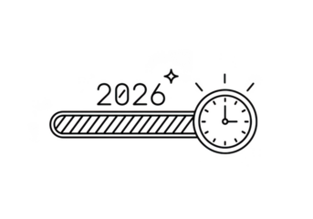 Minimalist 2026 loading bar with clock icon, representing progress towards the new year isolated on transparent background