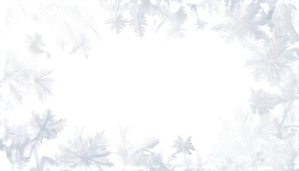 Frame of icy, decorative snowflake patterns on a dark background