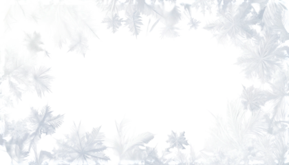 Frame of icy, decorative snowflake patterns on a dark background